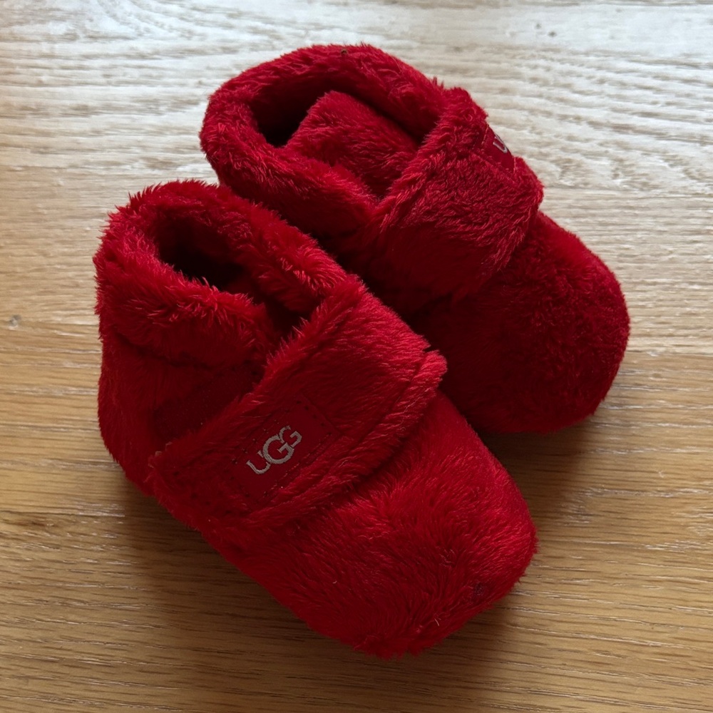 UGG Kids Red Fuzzy Slippers